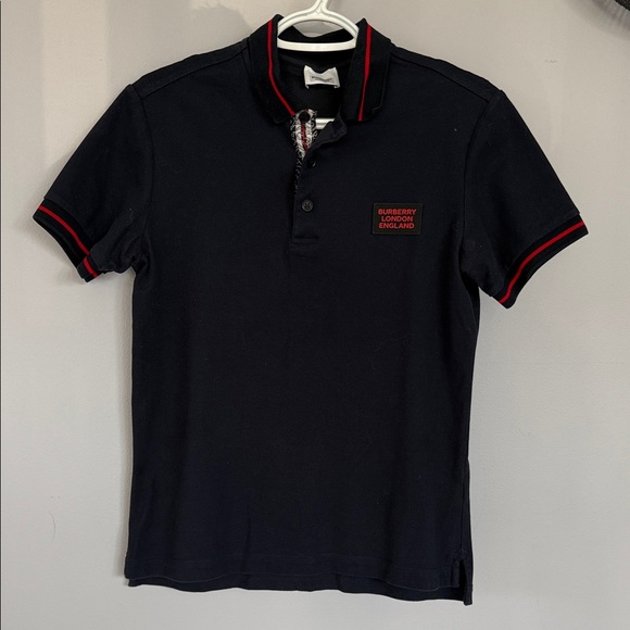 Burberry Navy Polo Shirt with Red Trim